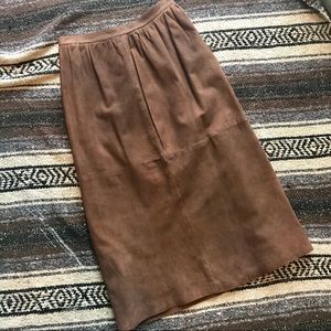 Vintage Loewe Camel Leather Suede Pencil Skirt